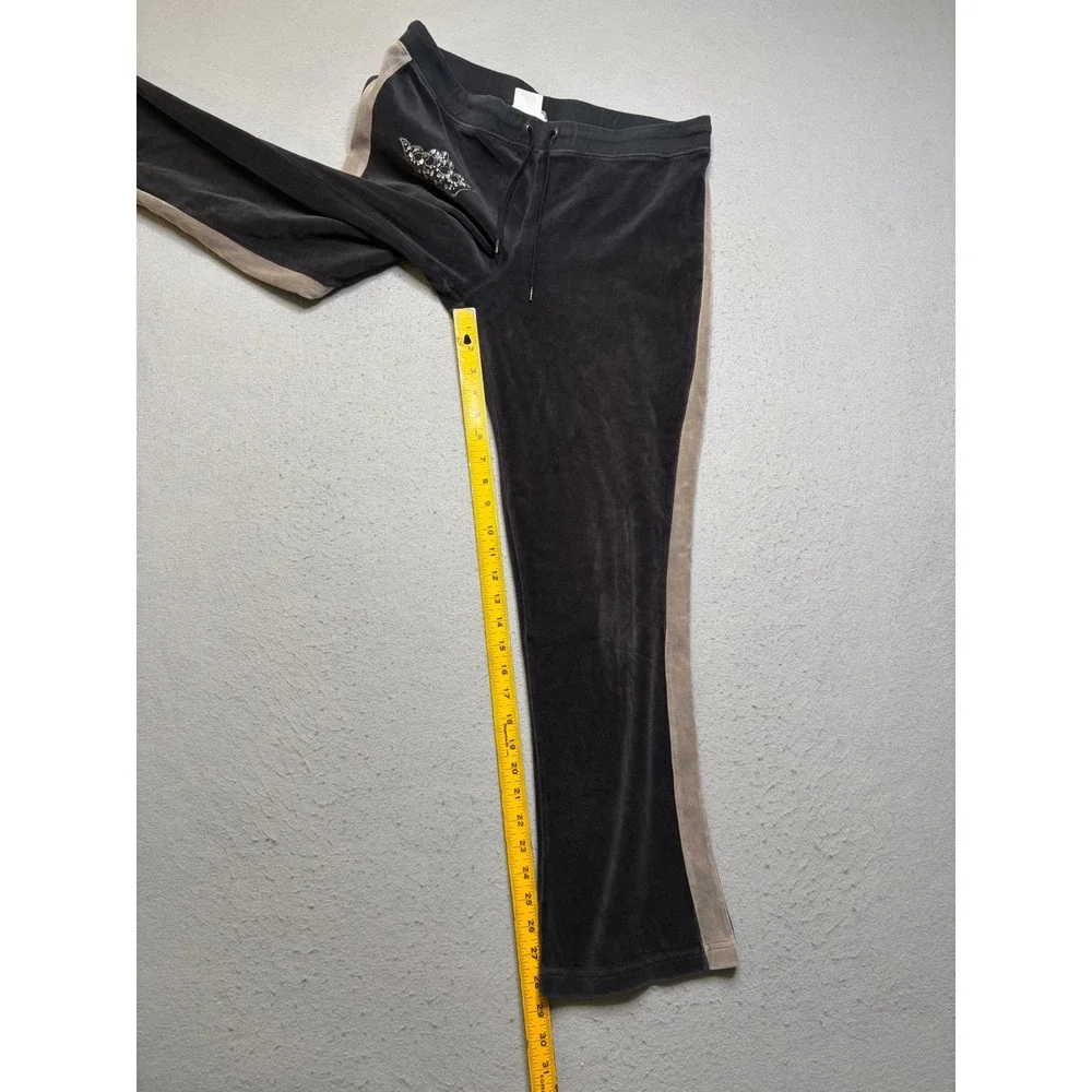 Disneyland Resort Pants Womens M Gray Velour Y2K Rhinestone Crown Track Jogger
